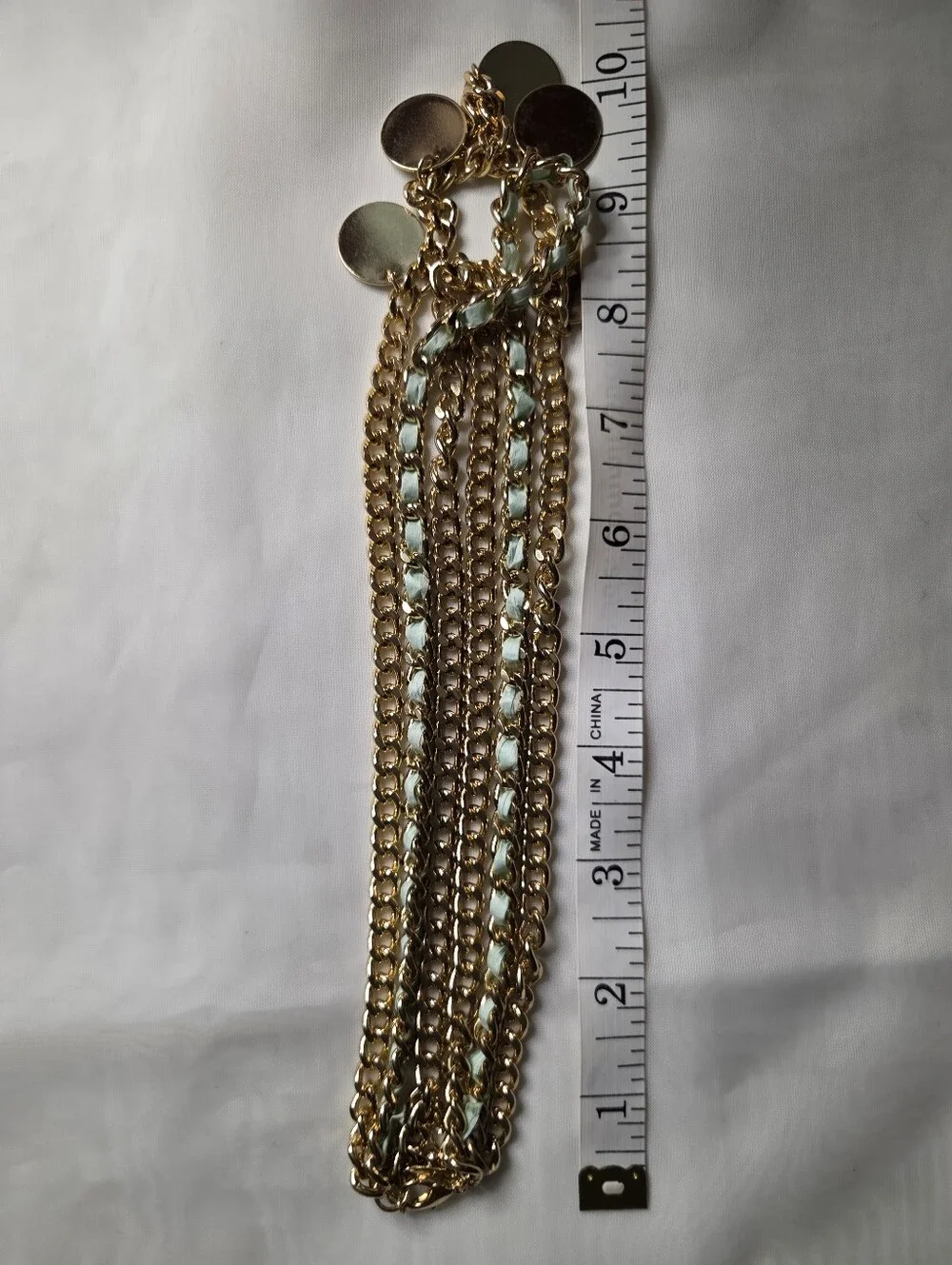 Gold-Tone Layered Chain Necklace with Mint Accents